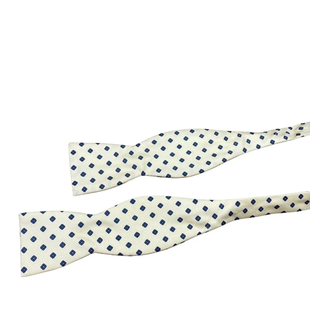 Ferrell Reed Vintage Self Tie Bow Tie Mens Yellow Navy Geometric Medallion